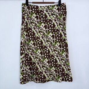 Alice‎ & Trixie Silk Midi Skirt Womens L Brown Retro Mod Geometric Print